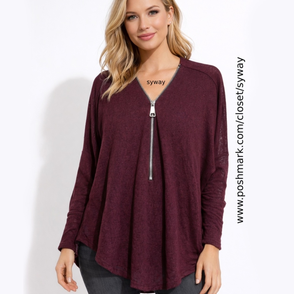 Joan Vass Half Zip Tunic Sweater
